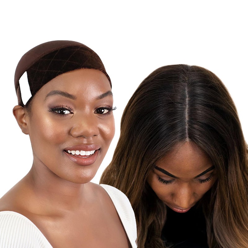 MILANO COLLECTION Wig Grip Caps for Women, Adjustable No Slip Wig Cap with Grip Band, Built-In Secure Elastic HeadBand for Lace Front Styles, Chocolate Brown, 2 Pack - Image 1